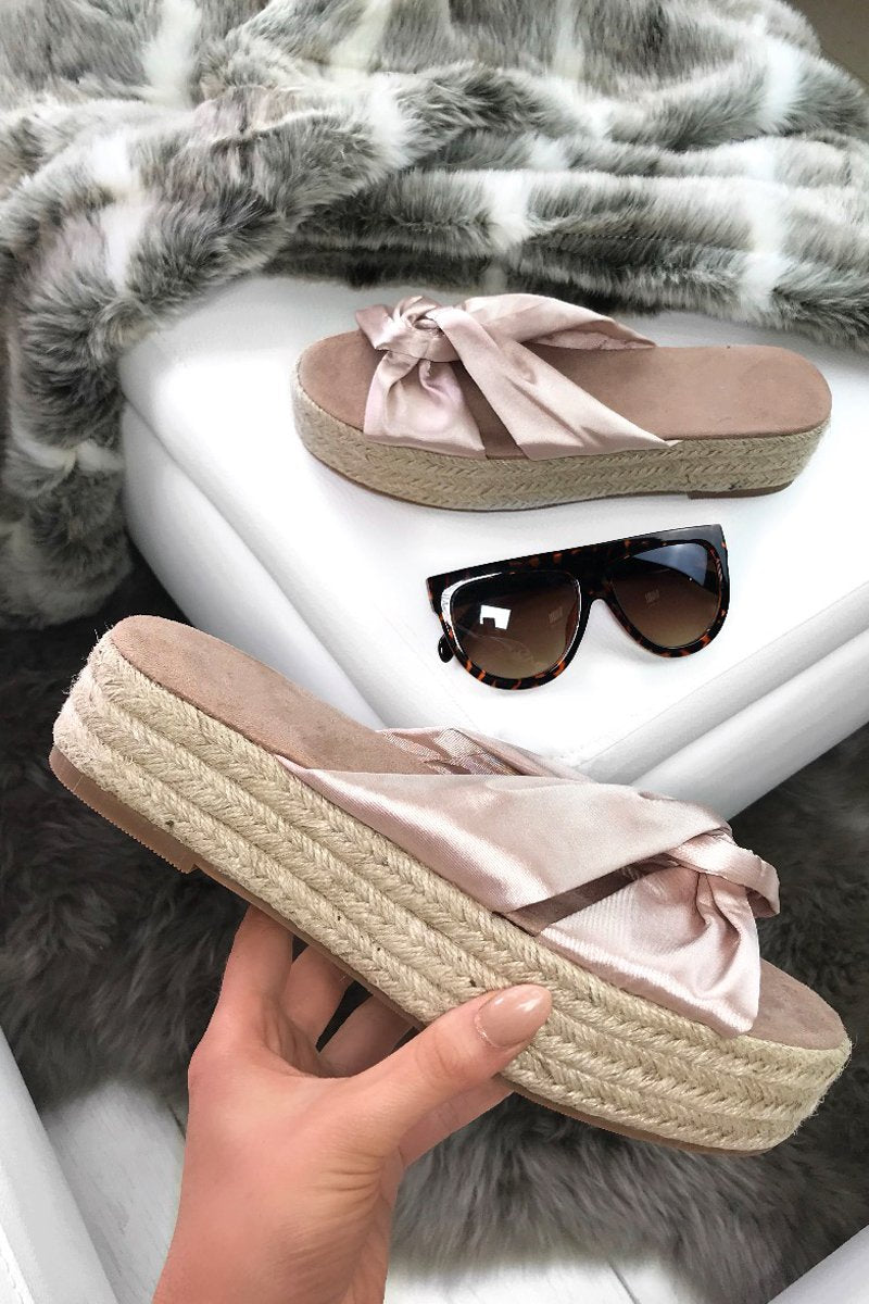 Florence Nude Satin Bow Espadrille Flatforms