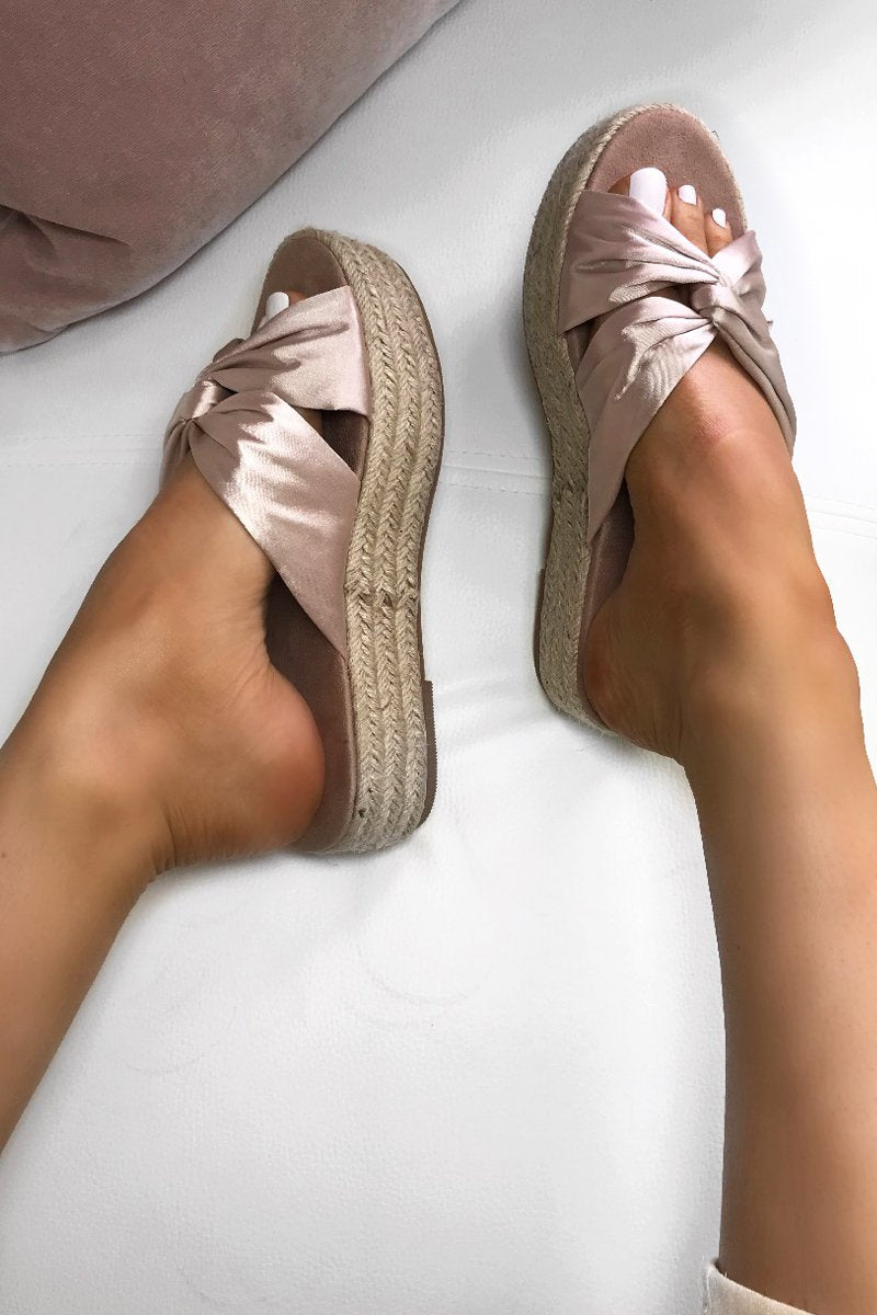 Florence Nude Satin Bow Espadrille Flatforms