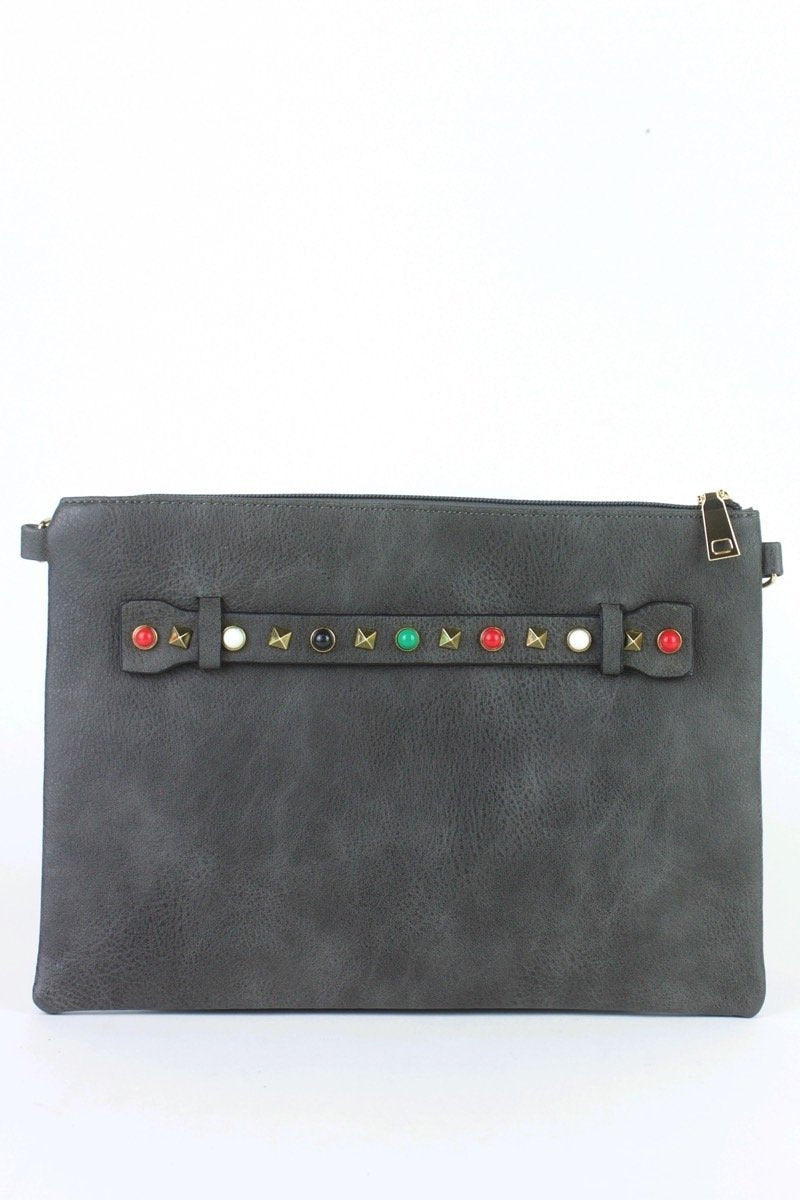 Freya Grey Stud Clutch Bag