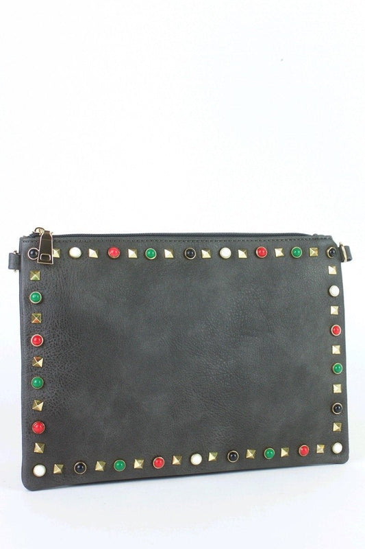 Freya Grey Stud Clutch Bag