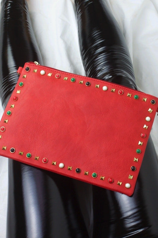Freya Red Stud Clutch Bag