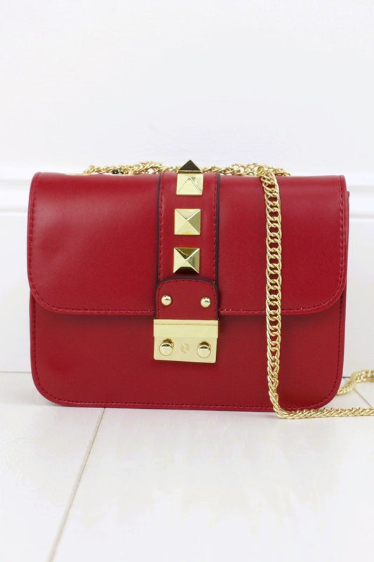 Giovanni Red Stud Shoulder Bag
