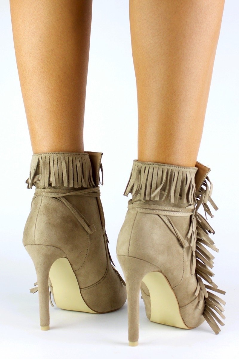 Giselle Beige Fringe Peep Toe Boots