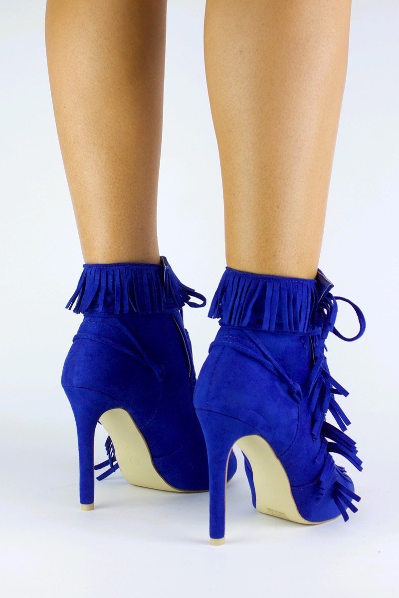 Giselle Blue Fringe Peep Toe Boots