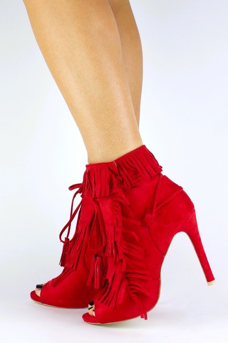 Giselle Red Fringe Peep Toe Boots