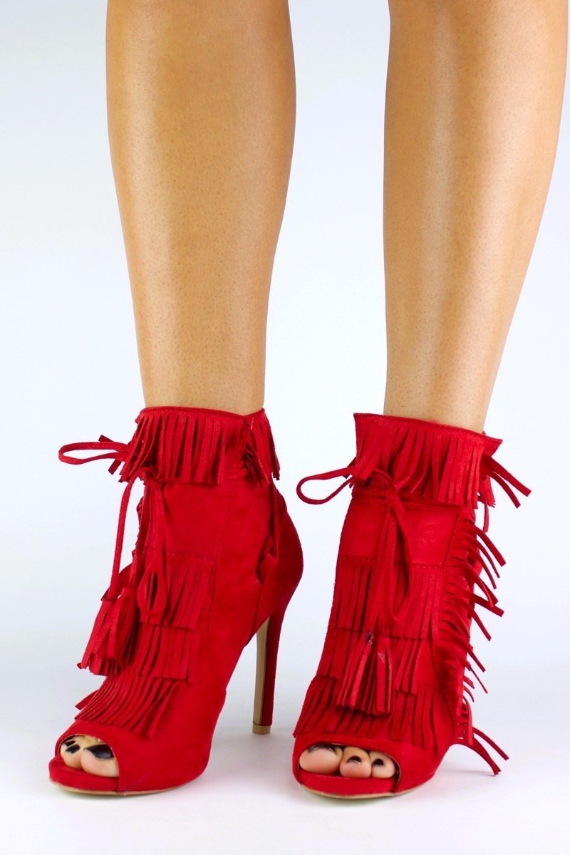 Giselle Red Fringe Peep Toe Boots