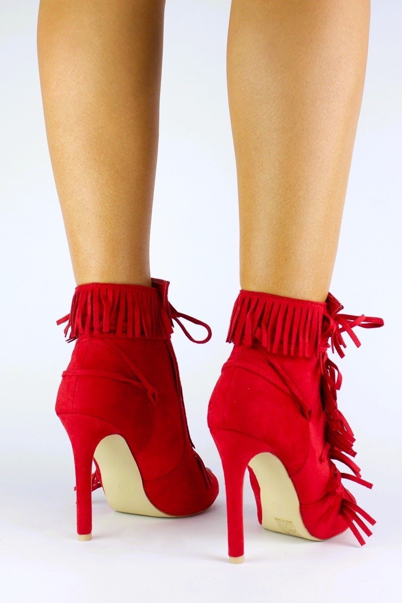 Giselle Red Fringe Peep Toe Boots