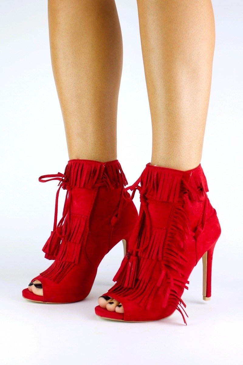 Giselle Red Fringe Peep Toe Boots