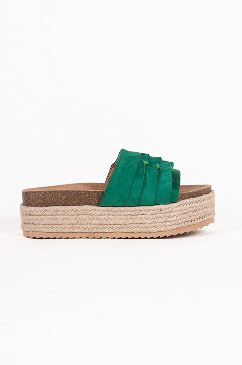 Grace Green Ruffle Strap Espadrille Flatforms