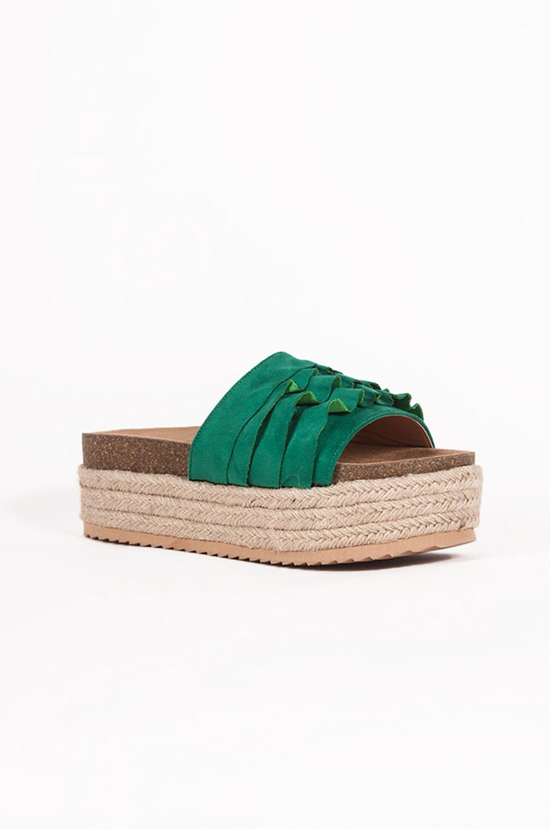 Grace Green Ruffle Strap Espadrille Flatforms