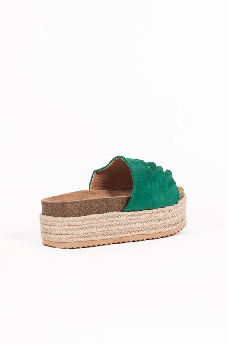 Grace Green Ruffle Strap Espadrille Flatforms