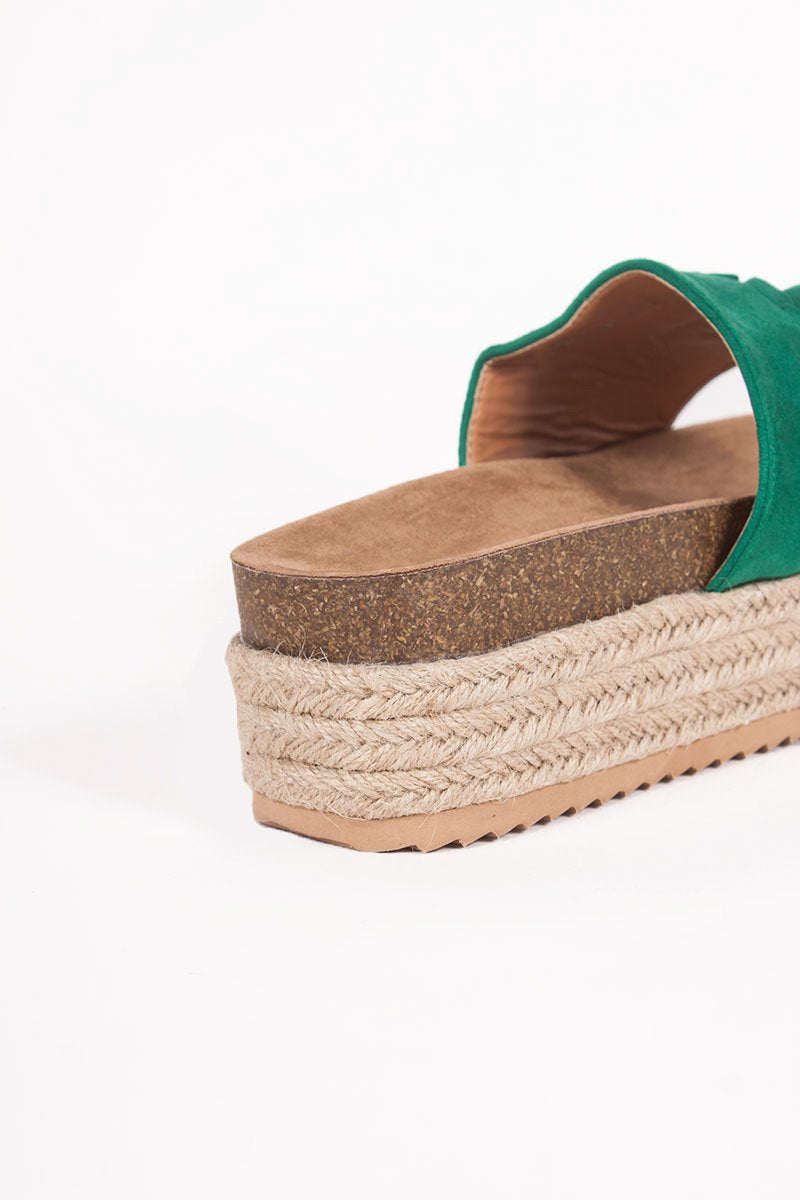 Grace Green Ruffle Strap Espadrille Flatforms