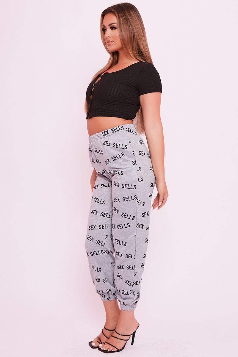 Grey Slogan Joggers - Liberty