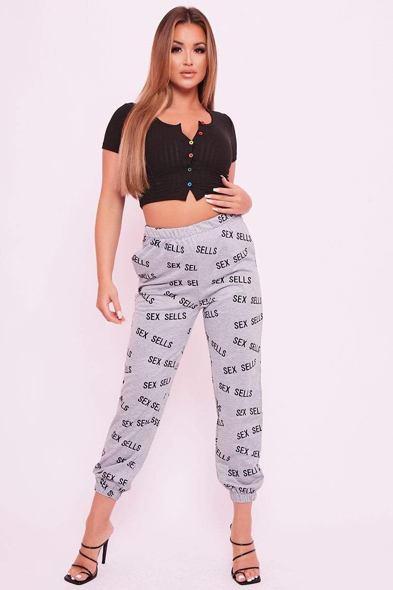 Grey Slogan Joggers - Liberty