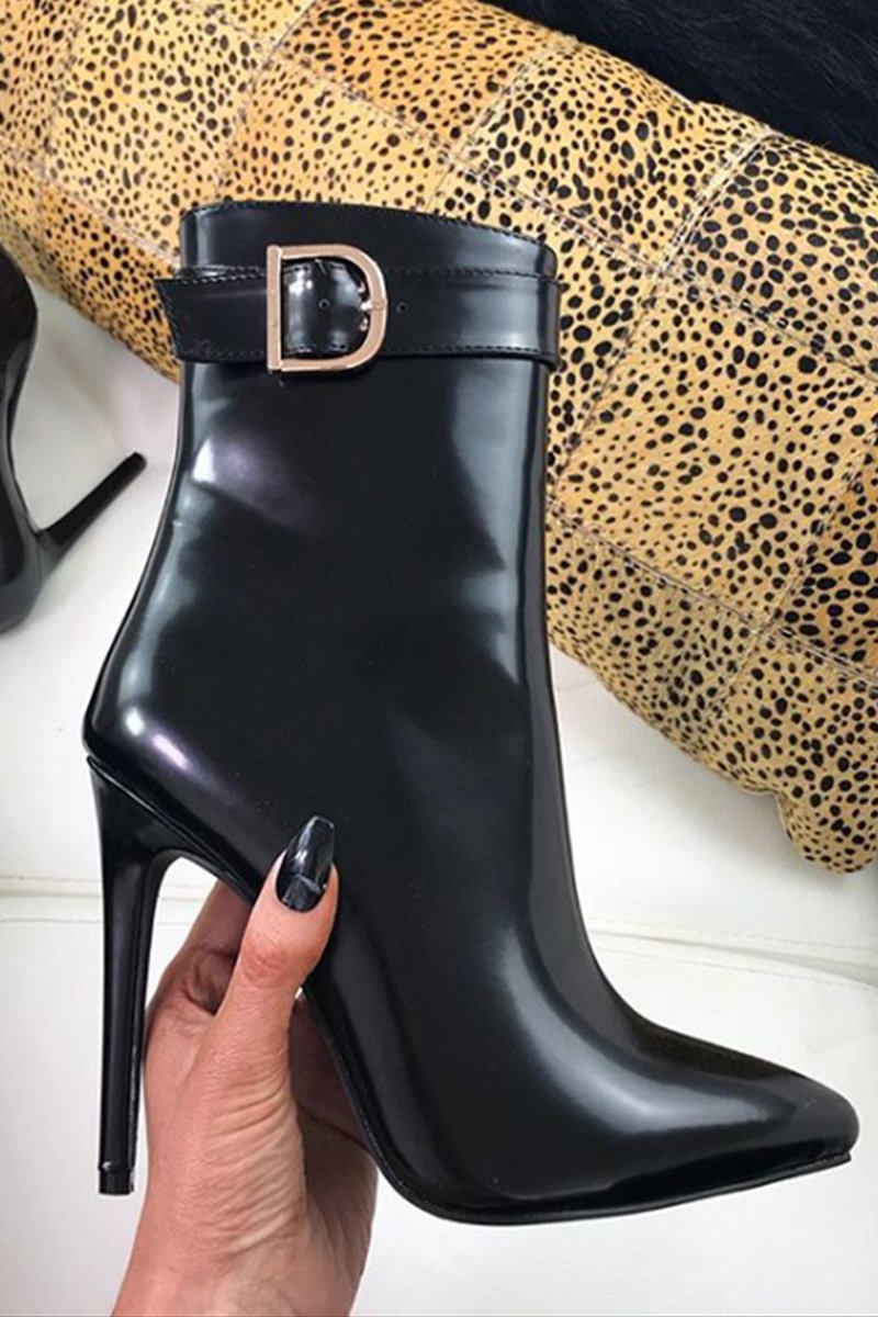 Hadley Black Matte Buckle Strap Stiletto Boots