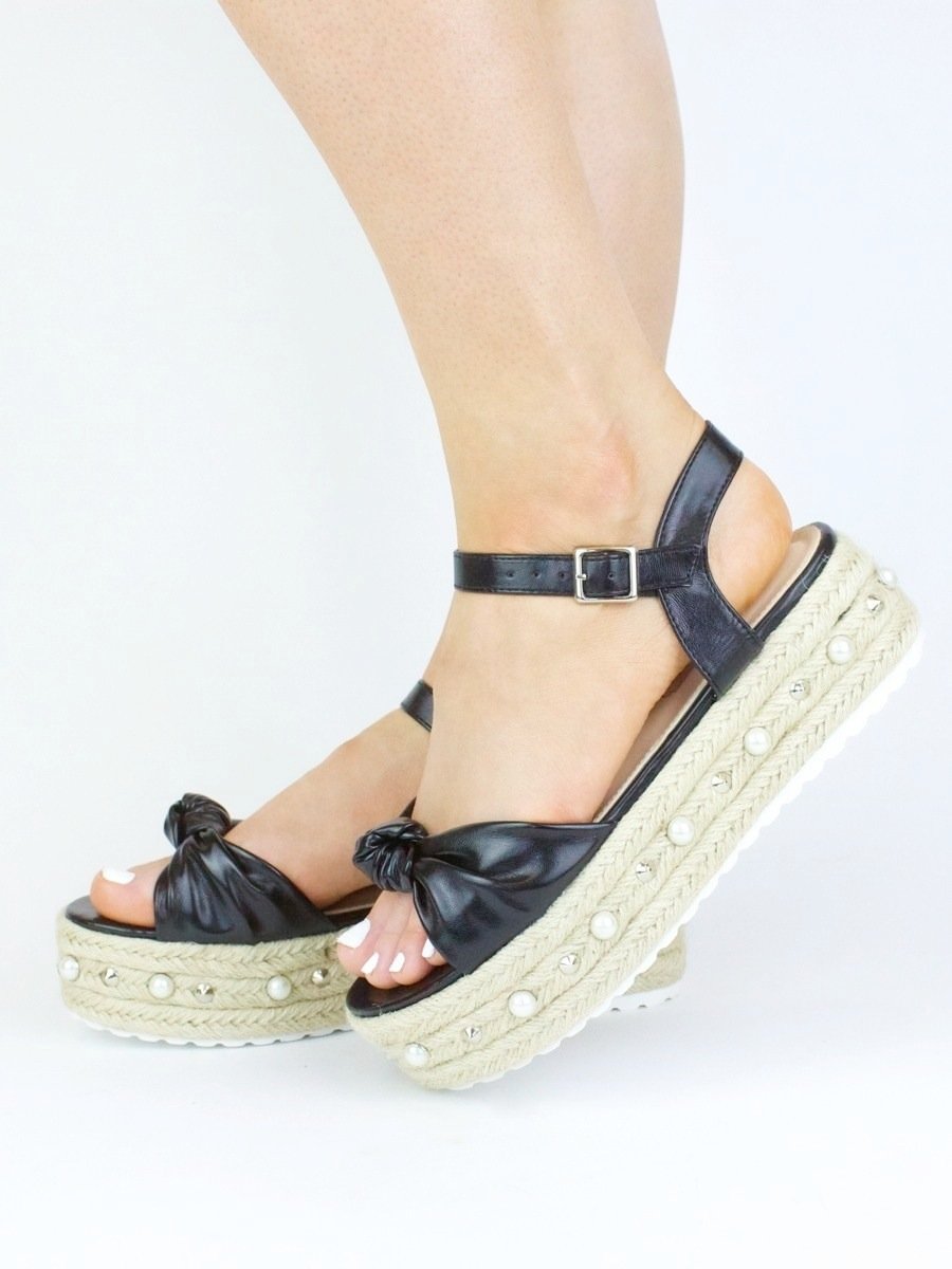 Harley Black Bow And Pearl Espadrille