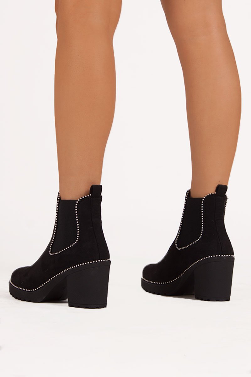 Harley Black Suede Stud Heeled Ankle Boots