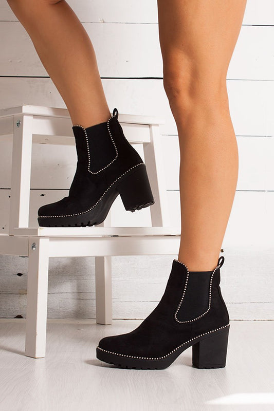 Harley Black Suede Stud Heeled Ankle Boots