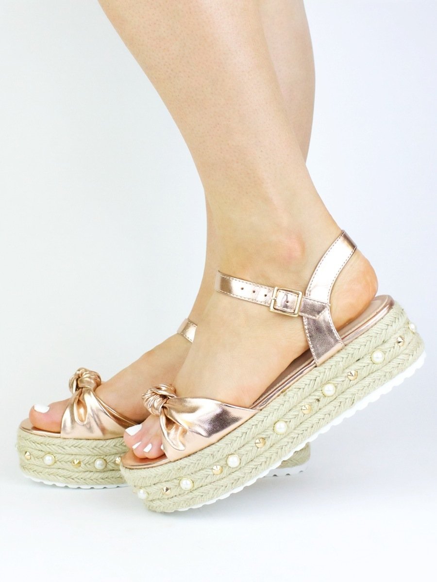 Harley Rose Gold Bow And Pearl Espadrille