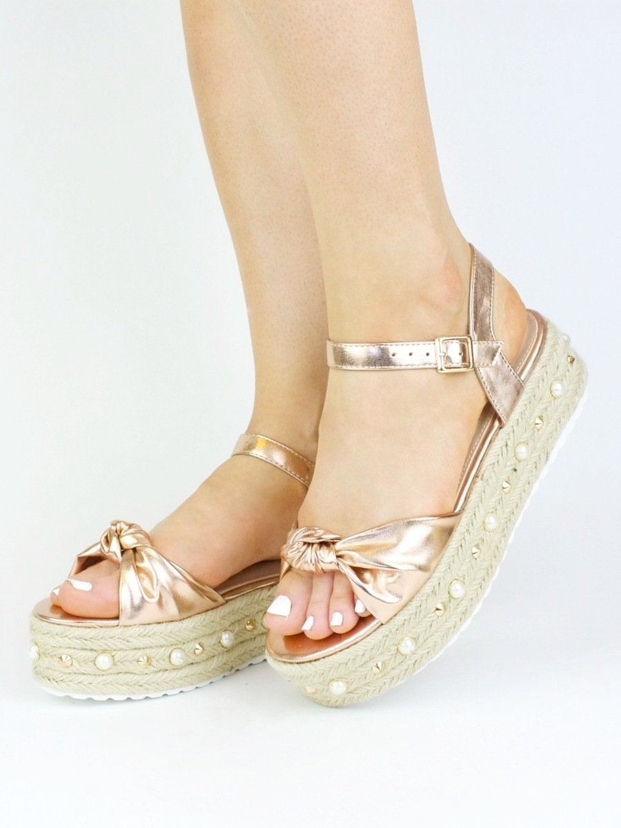 Harley Rose Gold Bow And Pearl Espadrille