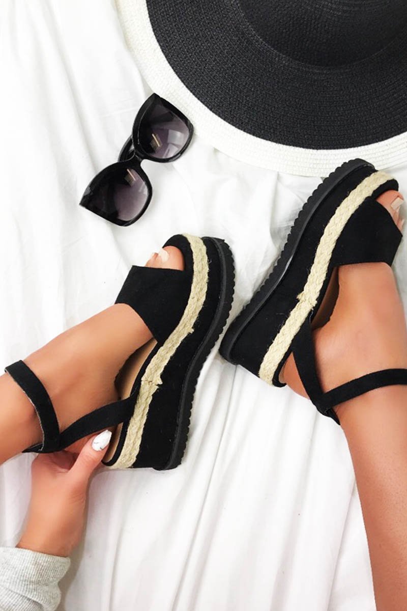 Harlow Black Espadrille Flatforms