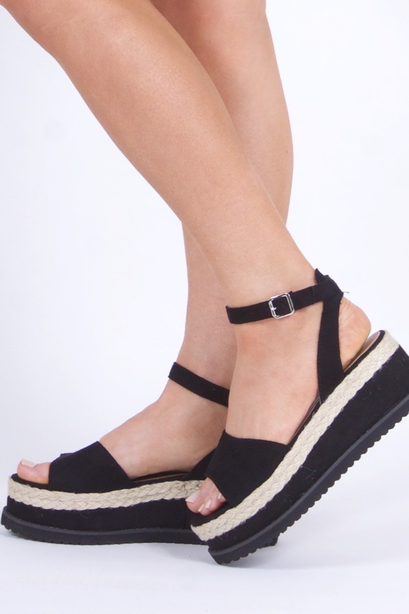 Harlow Black Espadrille Flatforms