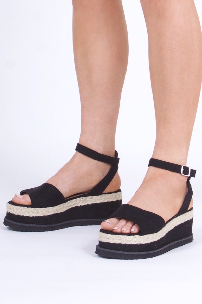 Harlow Black Espadrille Flatforms