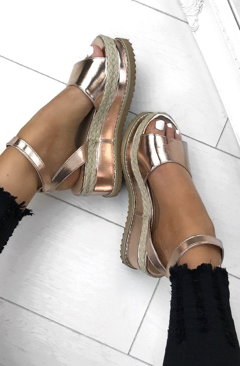 Harlow Rose Gold Espadrille Flatforms