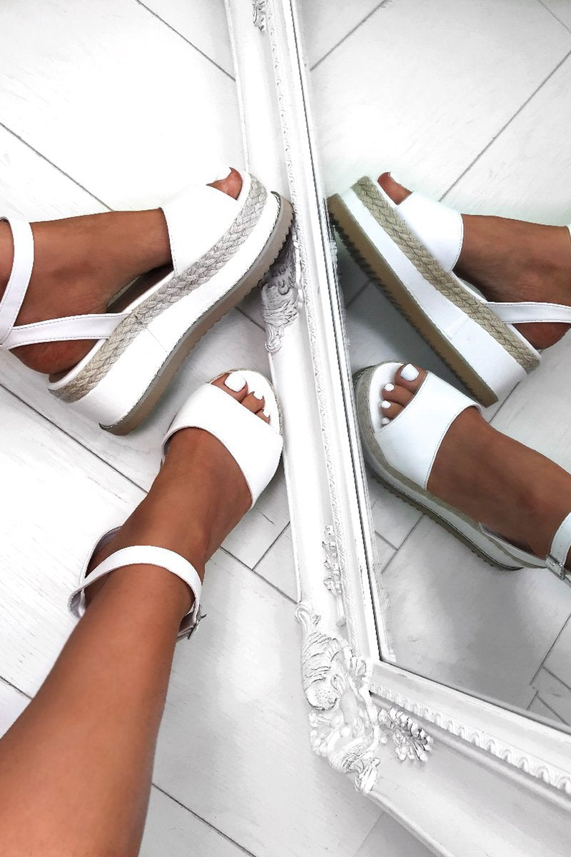 Harlow White Espadrille Flatforms