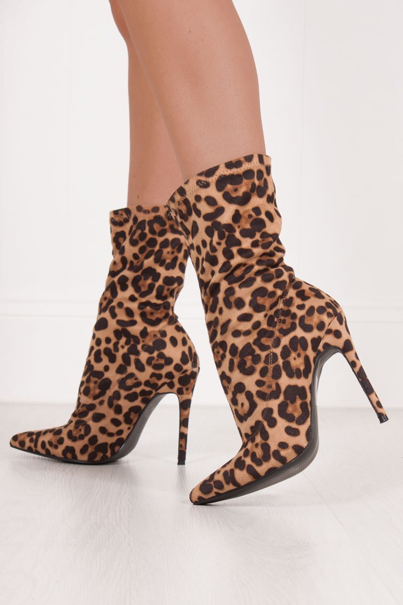 Harper Leopard Print Stiletto Sock Boots