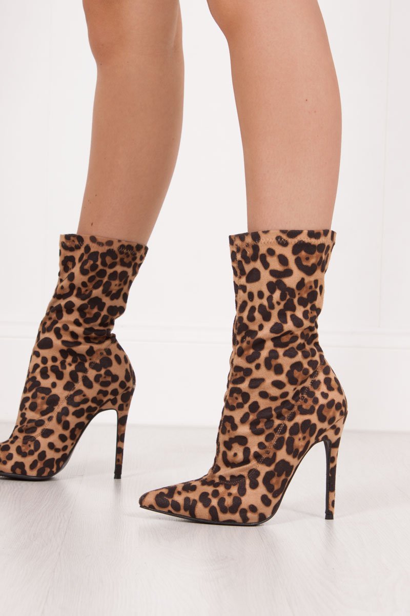 Harper Leopard Print Stiletto Sock Boots