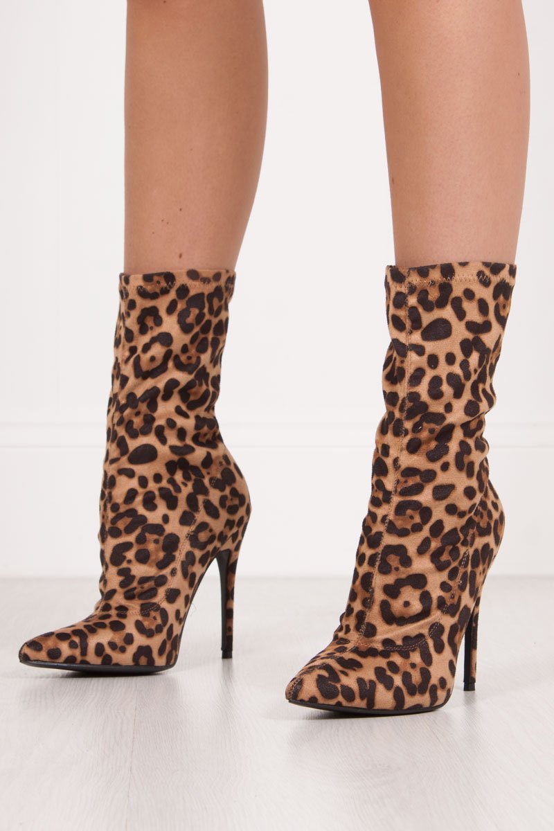 Harper Leopard Print Stiletto Sock Boots