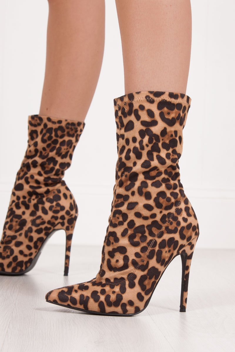 Harper Leopard Print Stiletto Sock Boots