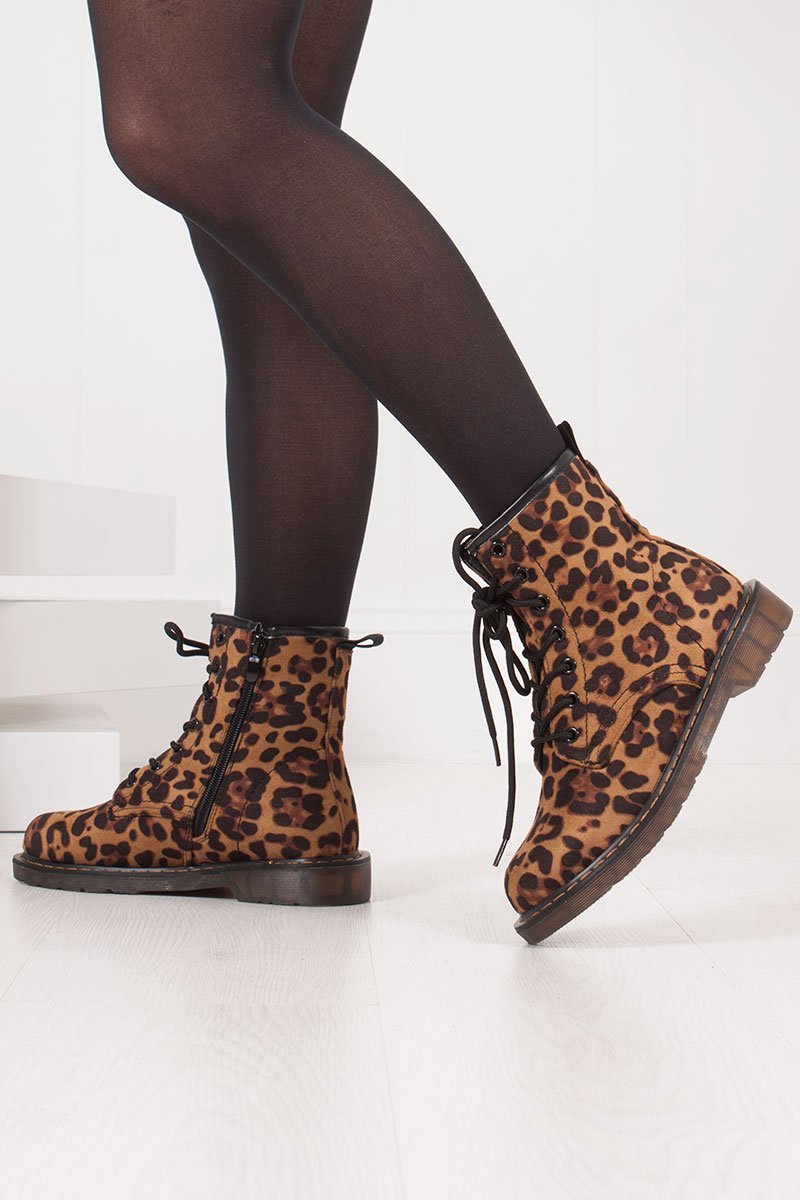 Harriet Leopard Print Faux Suede Ankle Boots