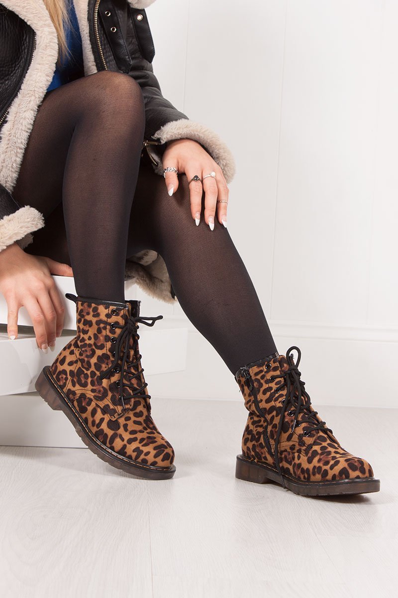 Harriet Leopard Print Faux Suede Ankle Boots