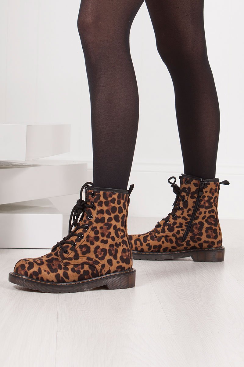 Harriet Leopard Print Faux Suede Ankle Boots