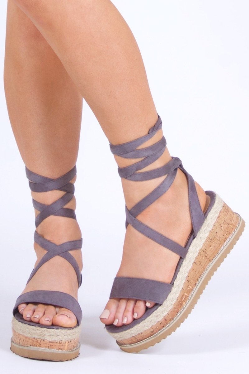 Indigo Grey Wrap Up Espadrille Flatforms