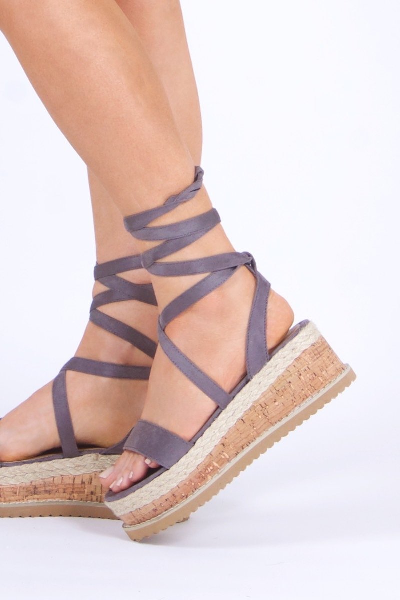 Indigo Grey Wrap Up Espadrille Flatforms