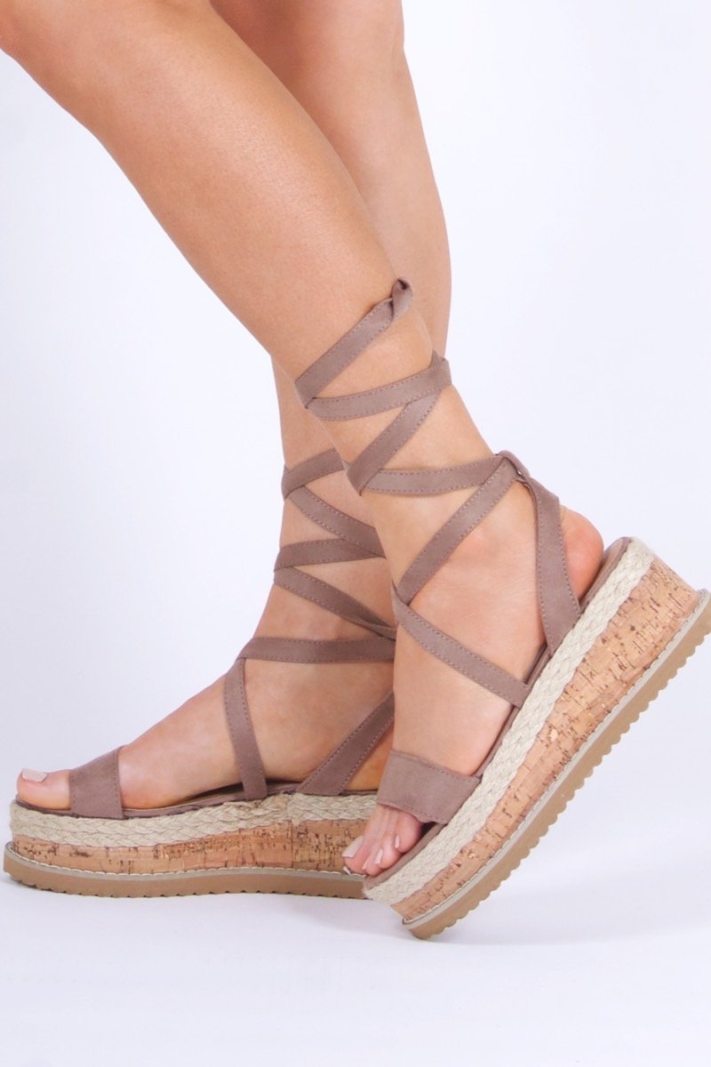 Indigo Mocha Wrap Up Espadrille Flatforms