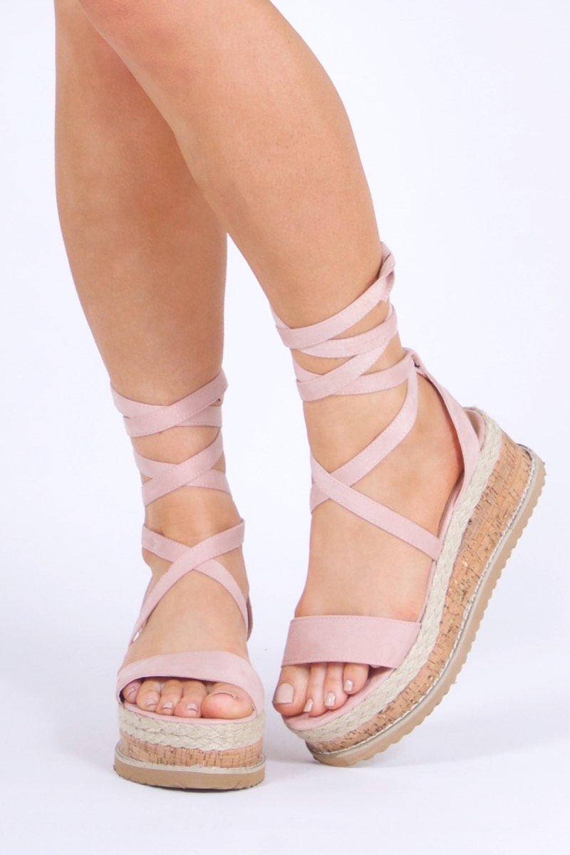 Indigo Pink Wrap Up Espadrille Flatforms