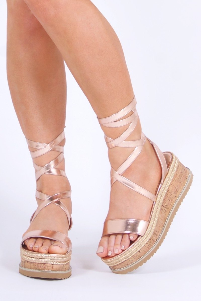 Indigo Rose Gold Wrap Up Espadrille Flatforms