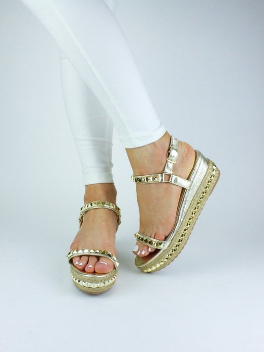 Isabella Gold Stud Flatform Sandal