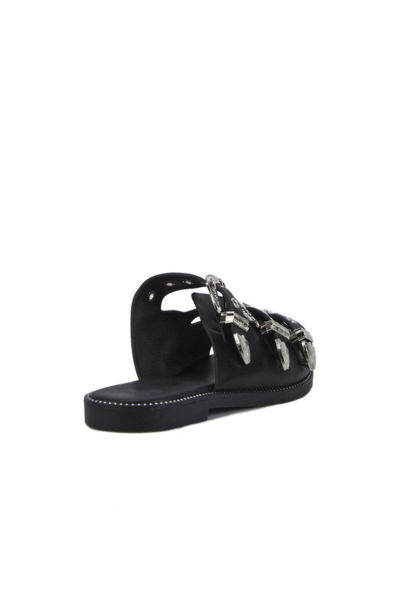 Jada Black Buckle Slider Sandals With Silver Detail