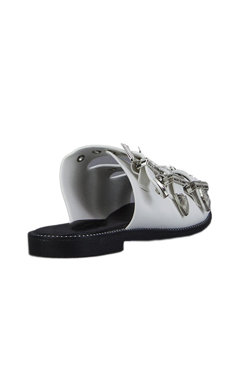 Jada White Buckle Slider Sandals With Silver Detail