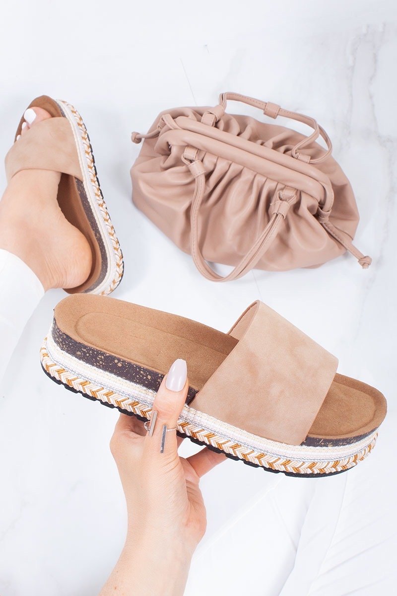 Jaimie Tan Faux Suede Aztec Mule Flatform Sandals