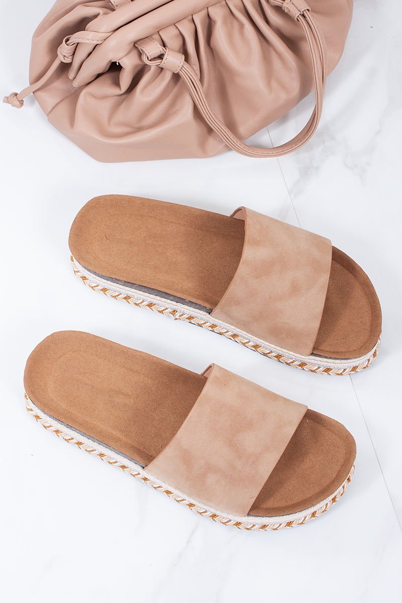 Jaimie Tan Faux Suede Aztec Mule Flatform Sandals