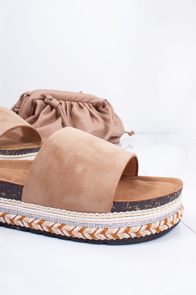 Jaimie Tan Faux Suede Aztec Mule Flatform Sandals