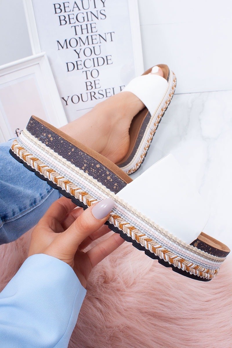 Jaimie White Faux Suede Aztec Mule Flatform Sandals