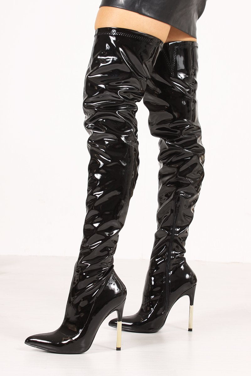 Jana Black High Shine Stiletto Thigh High Boots