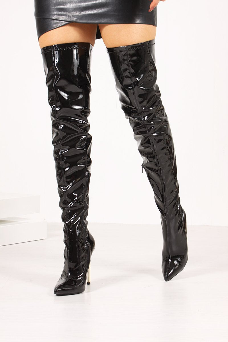 Jana Black High Shine Stiletto Thigh High Boots